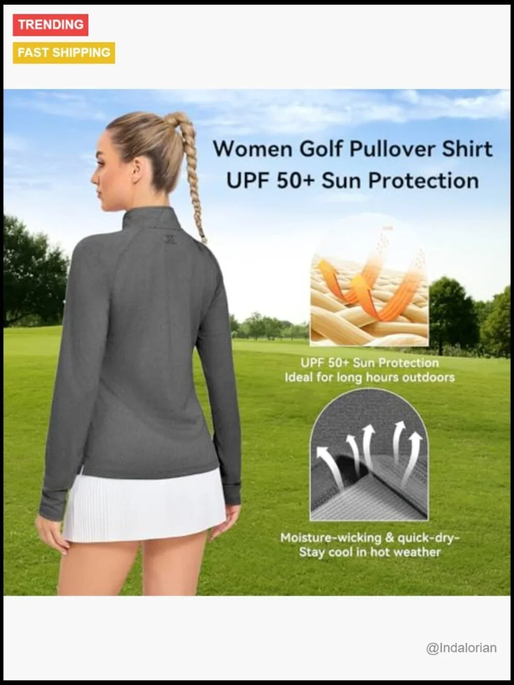 Performance Long Sleeve Golf Tennis Polo UPF 50 Moisture Wicking 1/4 Zip